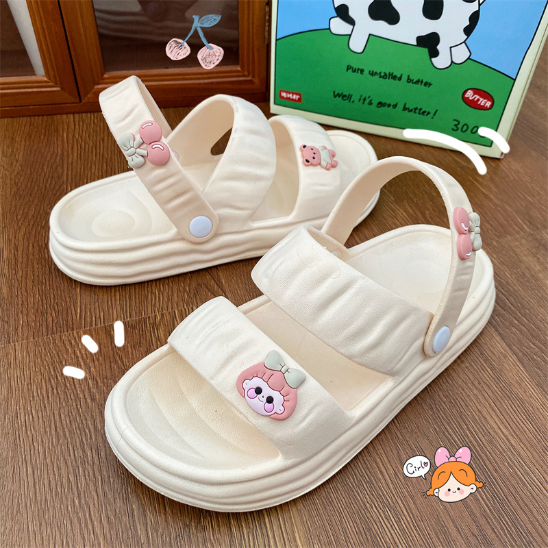 Cute high-value slippers women's summer cartoon non-slip ins thick-soled outerwear all-match two-wear soft-soled home sandals and slippers