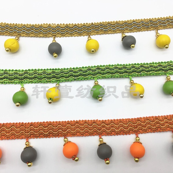 Factory direct curtain lace two-color wooden beads curtain accessories decorative lace tassel edge wooden beads hanging beads spot