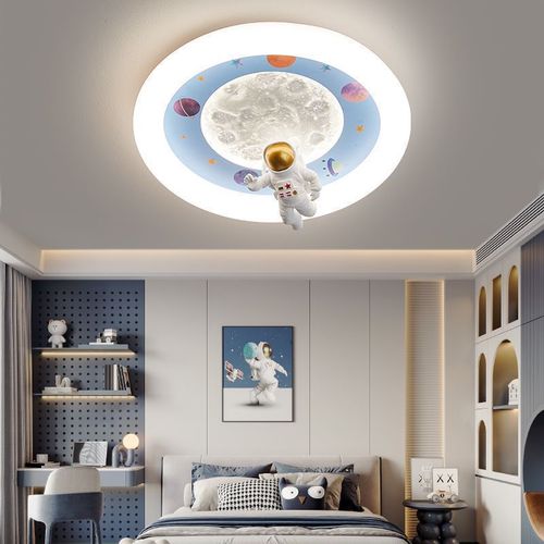 Modern Cream Rabbit Astronaut Children's Ceiling Light, Simple Moon Boy and Girl Warm and Romantic Eye-Care Lamp