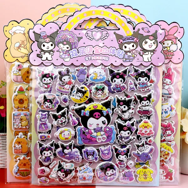 Children's Cartoon Stickers, Three-Dimensional Double-Layer Sanrio Kuromi Melody Kpop Demon Hunter Girl Group Shanhaijing Stickers