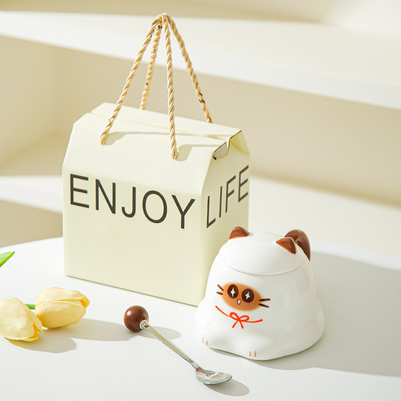 Tazas de dibujos animados de alto valor, tazas de cerámica, tazas de gato Siamese, lindas tazas de agua, regalos de cumpleaños creativos para niños y niñas