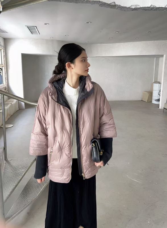 ダウンジャケット女性 2025 新しいショート冬黒スタンドカラーアヒルダウン厚く暖かいカジュアルカーゴジャケット|undefined