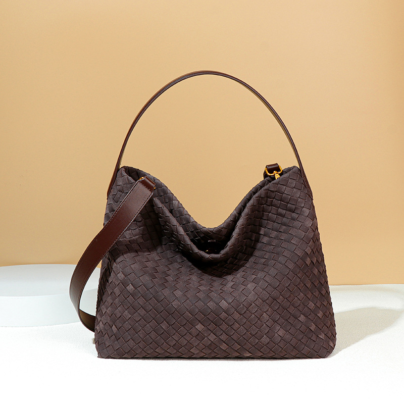 Luxury Large Capacity Women's Woven Bag - Shoulder Crossbody Underarm Bucket Bag Matte Suede Tote - Thumbnail 2