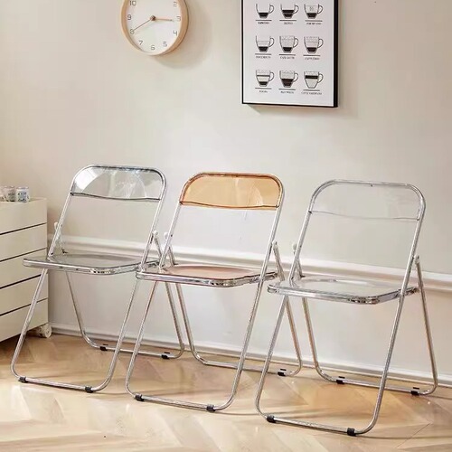 Transparent influencer chair, acrylic folding chair, minimalist design for photoshoots, clothing store stool, Instagram-style makeup and dining chair—perfect for home use