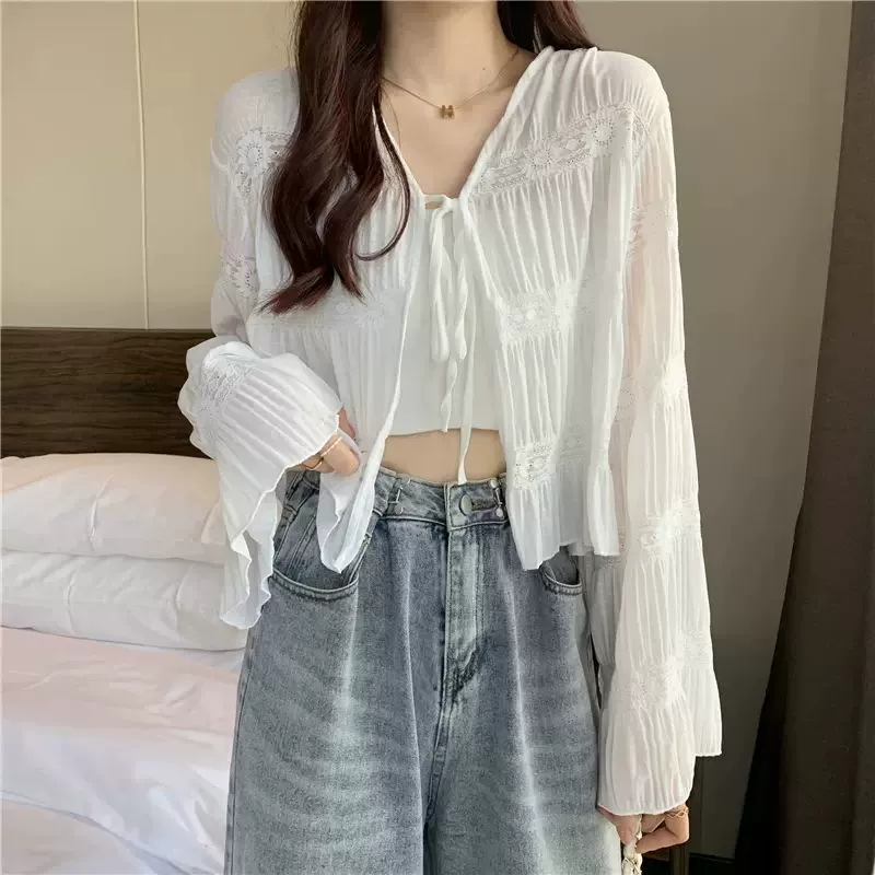 Супер сказочный солнцезащитный кардиган, женский летний дышащий тонкий пиджак, короткий топ, дизайн, ниша, модная верхняя одежда для защиты от солнца