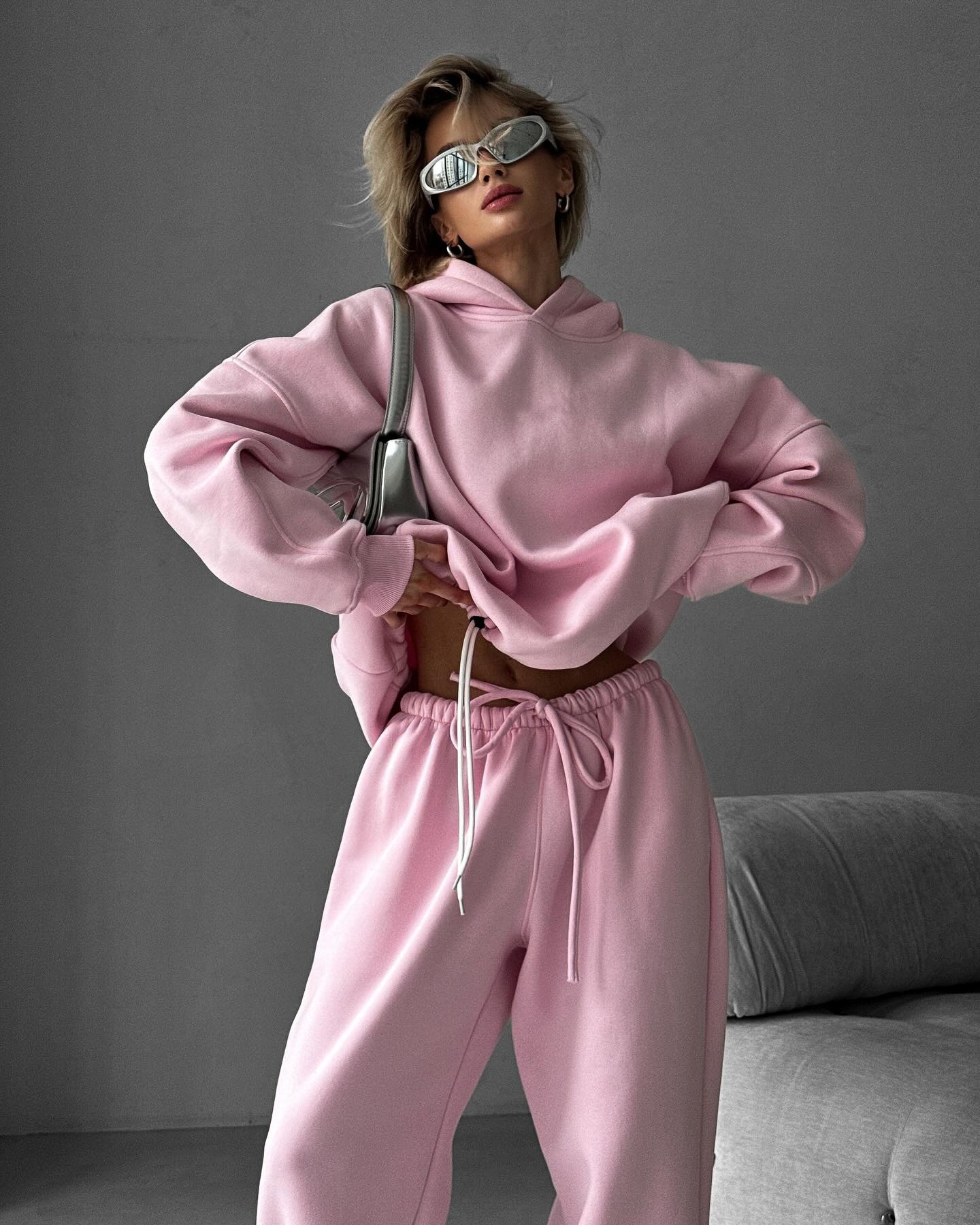 2025 Fall/Winter New European And American Solid Color Long Sleeve Hooded Sweatshirt Women's Fashion Casual Pants Sports_ecoleips.com
