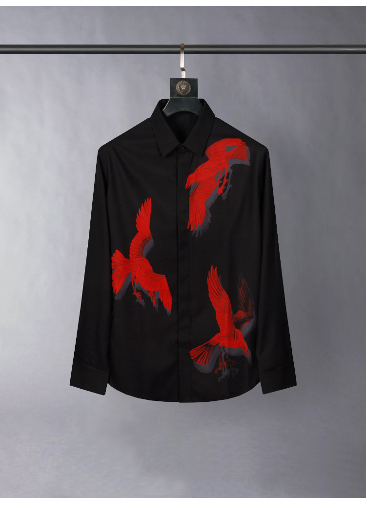 Men's Clothing Trendy Spring And Autumn Three Dimensional Swallow Digital Printing Business Casual Wrinkle Free Ironing Slim Fit Long Sleeved Shirt_voghion.com