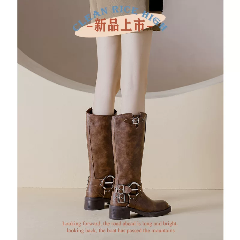 Cavaliers Boots Women's Rough Heading High Boots 2024 Winter Retro Merades Western denim boots, but knee boots