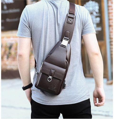 Men's Single Shoulder Bag, Charging Crossbody Bag with Wallet, Fashion Casual Leather Shoulder Bag, Waterproof Hip Bag