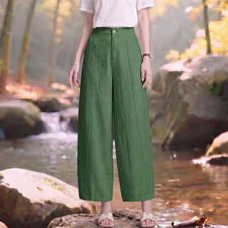 气质百搭弯刀裤女2026秋季新款薄款高腰天丝亚麻九分阔腿裤休闲裤