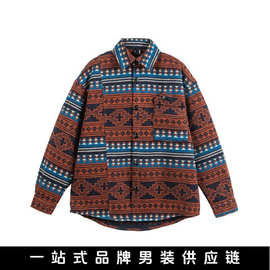 悟俗男装2025秋季国潮复古民族风加厚呢磨毛提花男女宽松休闲衬衫