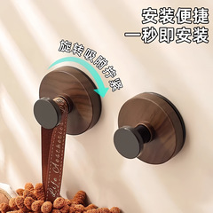 胡桃木纹吸盘旋钮挂钩门浴室厨房壁挂式置物架免打孔挂衣钩挂架