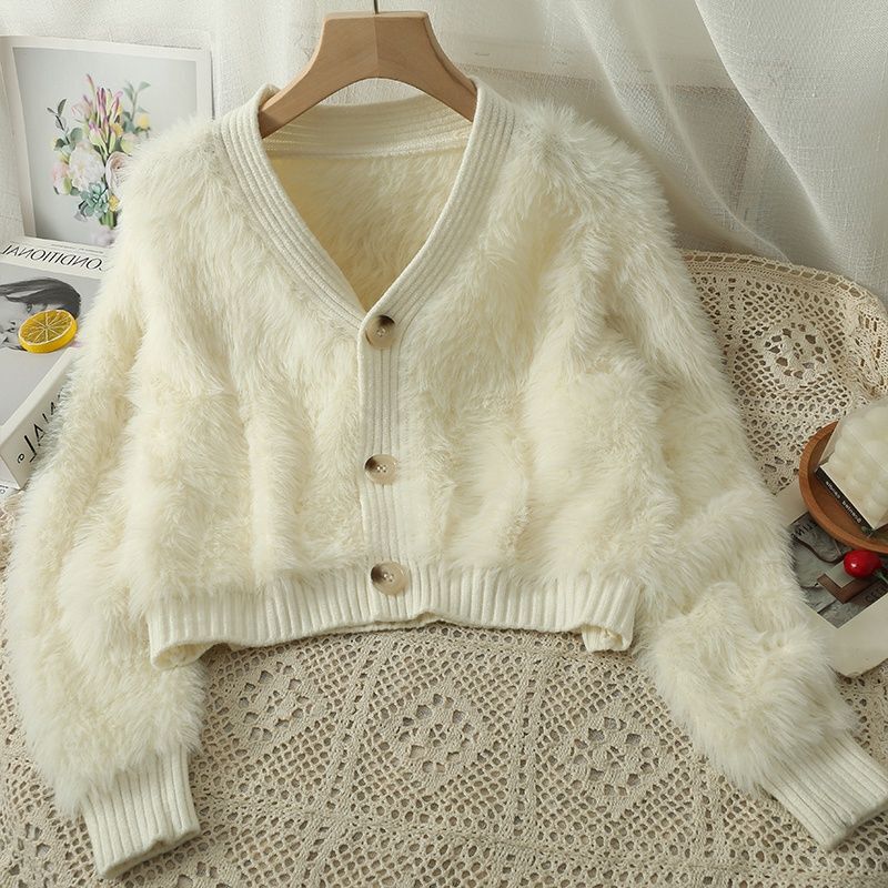 Imitation Mink Velvet Short Cardigan Sweater Coat, Loose Fit, Slimming, Petite, Spring and Autumn Long-Sleeve Top for Women Imitation Mink Velvet Short Cardigan Sweater Coat, Loose Fit, Slimming, Petite, Spring and Autumn Long-Sleeve Top for Women