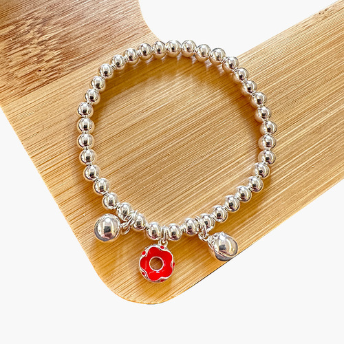 Baby Hand Chain S925 Silver Colorful Donut Bell Engraved Bracelet 4MM Parent-Child Series Children Pure Silver Bead Necklace