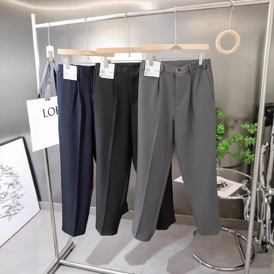 Japanese-Style Men's Pleated Wide-Leg Pants Business Formal Trousers Wide-Leg Pants Casual Pants Work Commute Men's Pants