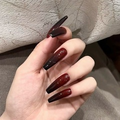 高級顯白哥特黑紅漸變穿戴甲 歐美小眾長款ins酷暗黑血漿預製甲片