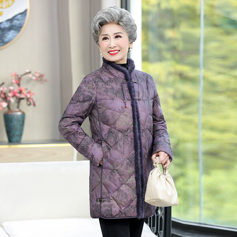 90 белая утка пуховик мамы средняя длинная норковая шерсть среднего и пожилого пиджак мама куртка хлопчатобумажная куртка осень-зима