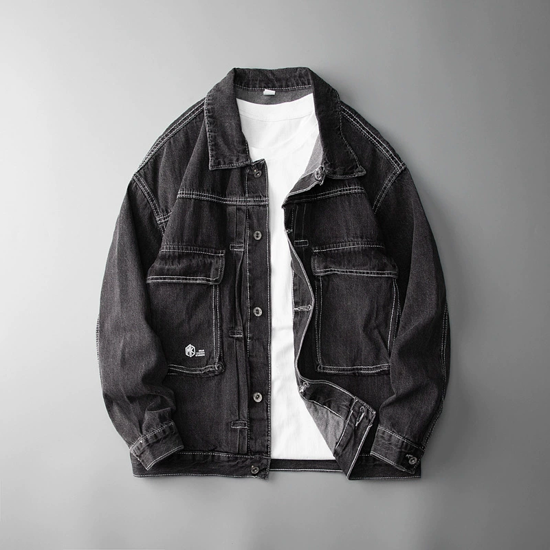 Long-sleeve, denim men's elastic autumn jacket, oversize