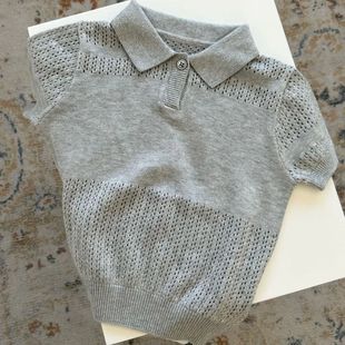 2025 New Summer Korean Style Children's Clothing Cut Out Short-Sleeved Knitwear Ice Silk Thin Children's Baby Lapel Shirt