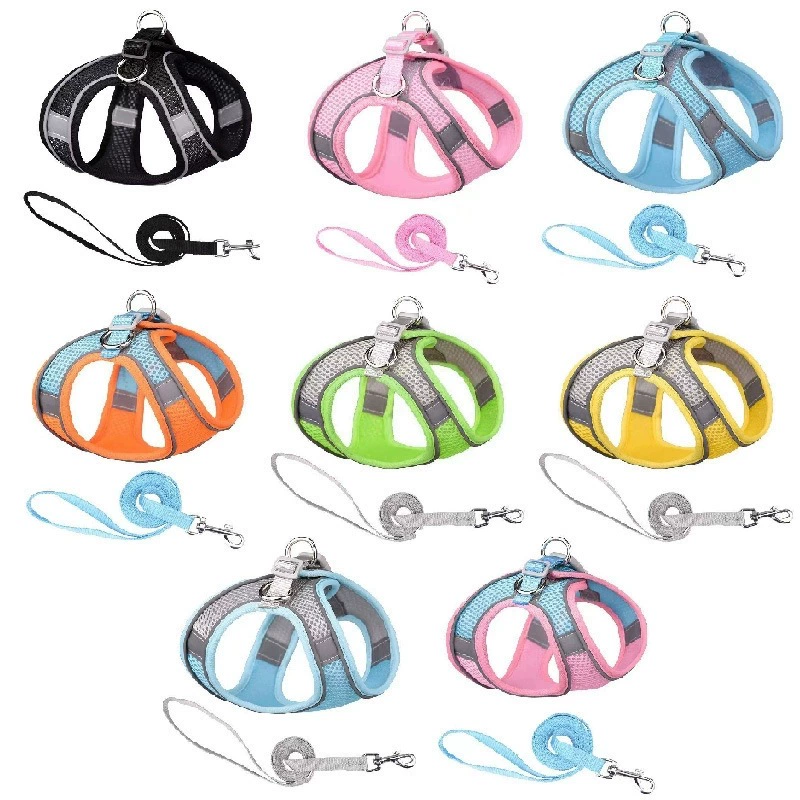 Популярный двухслойный сетчатый жилет-шлейка для собак малых и средних размеров, модные, дышащие и удобные товары для домашних животных с тяговой веревкой.