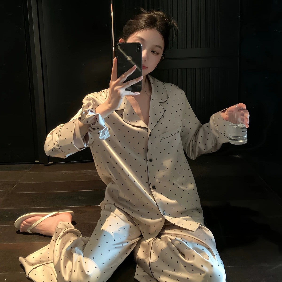 2025 New Ice Silk Satin Pajamas for Women, Spring and Autumn Long-Sleeved Long Pants, Can Be Worn Outside, Luxurious Loungewear Set