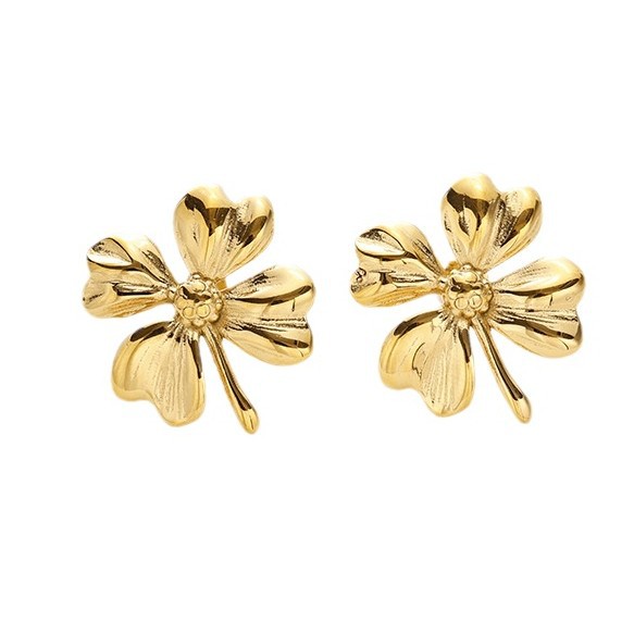 Tina europa y americana acero inoxidable chapado 18K cuatro flores de oro pernos de moda femenina temperamento retro creativo pendientes personales