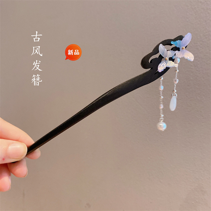 Nueva horquilla de estilo antiguo chino, horquilla de madera femenina, borla, paso a paso, nueva horquilla de estilo chino, horquilla simple