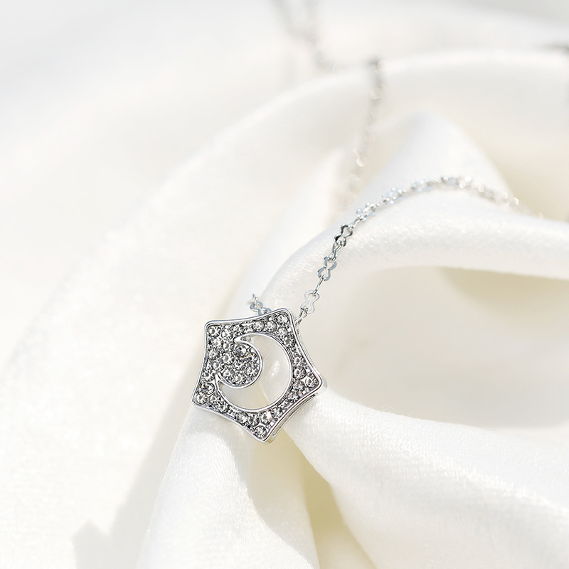 Fashion Full Diamond Pentagram Moon Pendant Collarbone Necklace display picture 2