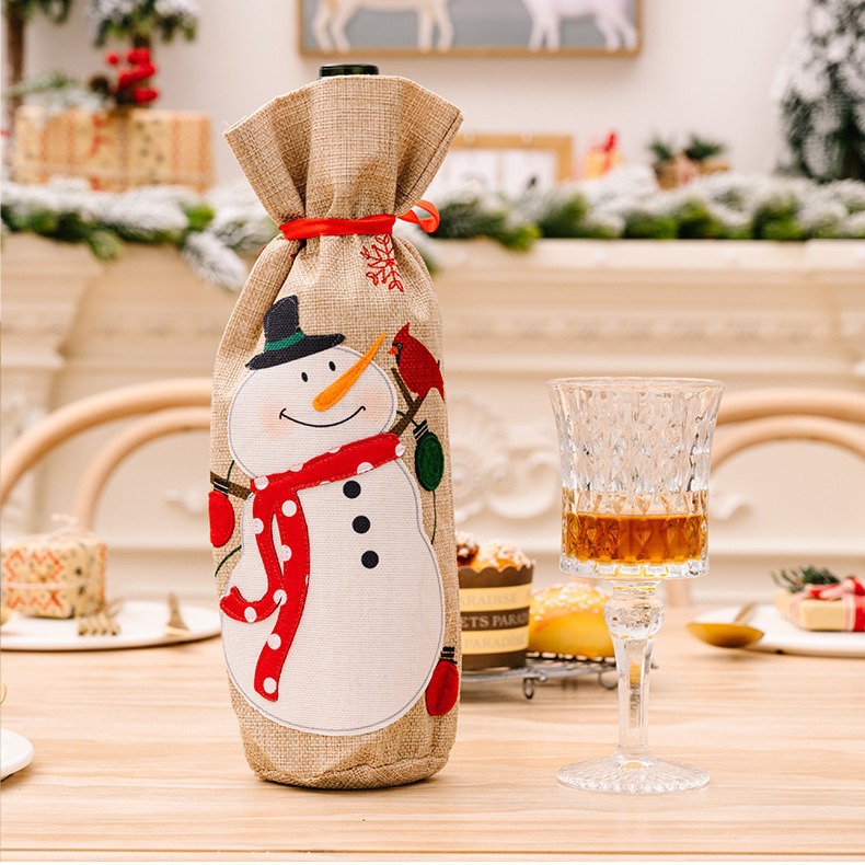 Navidad transfronteriza botella de vino nuevo lienzo bordado botella de vino viejos muñeco de nieve decoración de mesa de Navidad