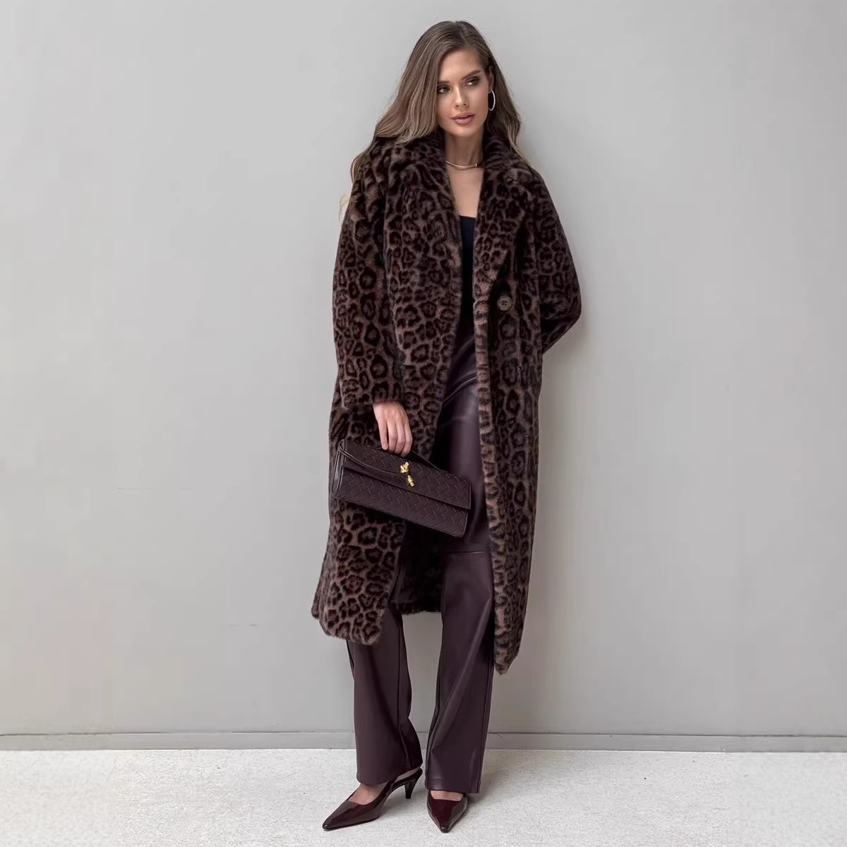 European and American Autumn and Winter New Style Coat, Eco-Friendly Faux Mink Fur, Leopard Print, Extended Length K1149