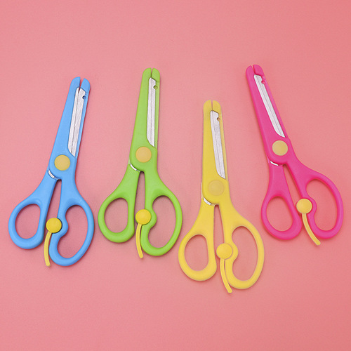 Children's handmade plastic edged spring scissors student cartoon scissors handmade scissors stainless steel scissors