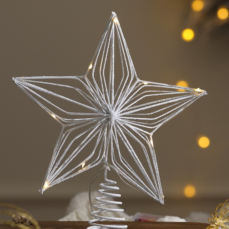 Nuevos productos transfronterizos árbol de Navidad estrella dorada plata blanca brillante árbol de Navidad decoración de Navidad estrella de cinco puntas