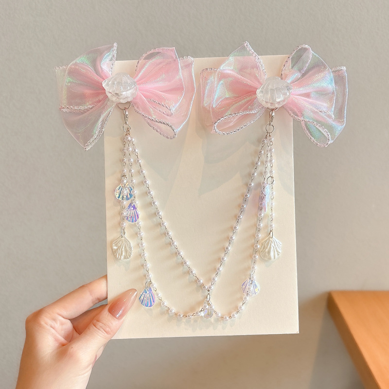 Niños sirena de perlas brocas de cabello de cadena de frente perlas niñas perlas bordas arcos adornos de cabello mariposa conchas pendientes