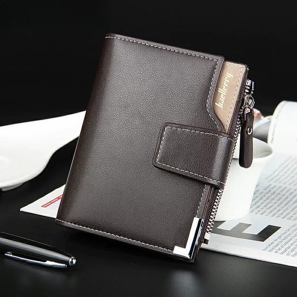 baellerry Korean Style Casual Men's Wallet Multi-function Wallet Zipper Buckle Trifold Coin Wallet