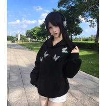 连帽卫衣女装印花带帽上衣服帽衫淑女趣味英伦重磅气质名媛潮流酷