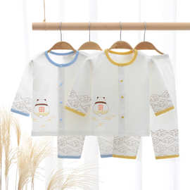 婴儿衣服夏季薄款分体套装纯棉宝宝长袖空调服夏款无骨A类