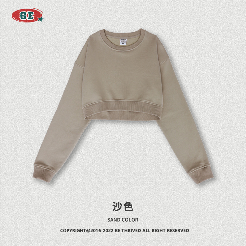 BE ropa de mujer | Sudadera Corta de Mujer con Cuello Redondo, Estilo Retro Americano de Moda Otoño/Invierno 2025, Estilo Chica Moderna