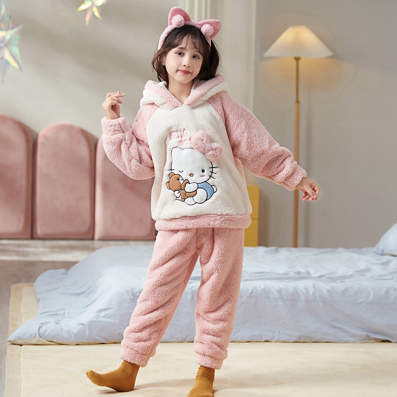 Pijamas de los niños de franela engrosada ropa de otoño e invierno medio y los niños grandes lindo Yugui perro caliente coral fleece homewear