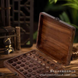 复古黑胡桃木精油收纳盒翻盖多孔精油瓶包装盒圆孔口红香水盒