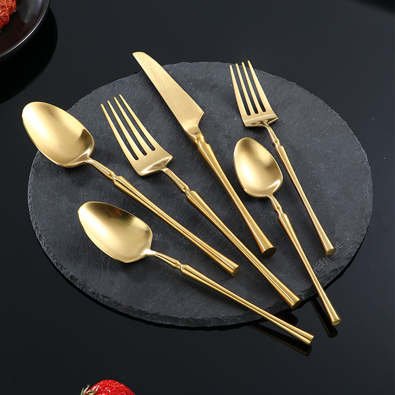 Cross-Border 304 Stainless Steel Cutlery Set with Slim Waist Integrated Handle, Thickened Steak Knife, Fork, and Dessert Spoon