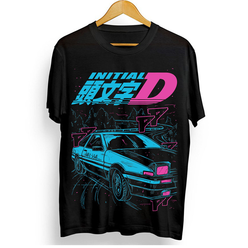 1995Initial D Initial D Comic Movie Joint Japanese Style Retro Vintage Direct Printed Short T-Shirt