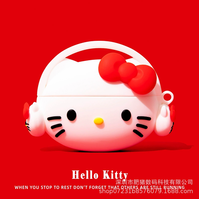 Silicone AirPods Case (Hello Kitty) with Bow, Drop Protection — Fits AirPods 1, 2, 3, Pro