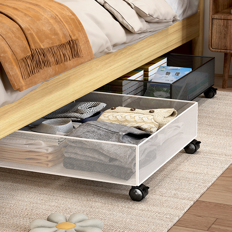 Under-Bed Storage Box with Pulley Household Clothes Storage Basket Large Capacity Mobile Storage Box Bedroom Under-Bed Rack