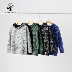 Children's clothing spring and autumn Korean style new children's hooded sweatshirts medium and large children's full-print bear long-sleeved boys' sweatshirts wholesale