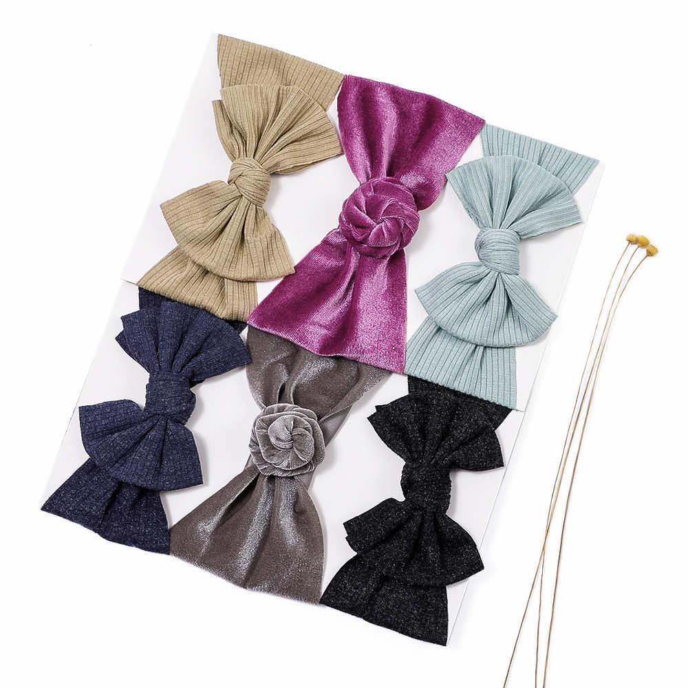 Cross-border European and American new children's hair accessories baby solid color wide headband baby flannel bow elastic hair band suit_voghion.com