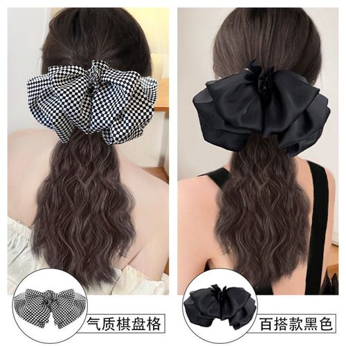 Kony wig ponytail female checkerboard bow clip natural sweet water ripple wig braid ponytail wholesale