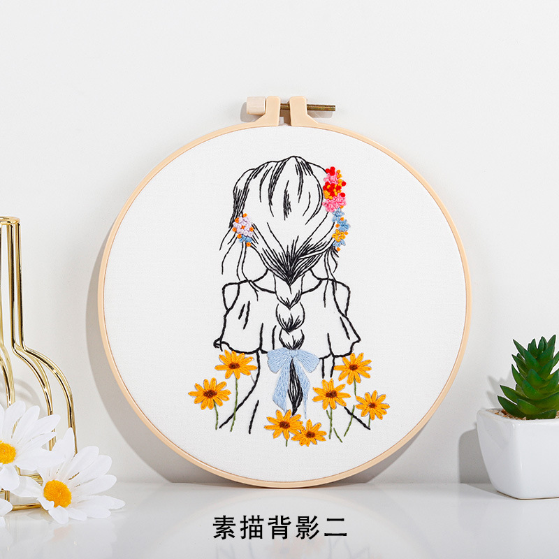 Nuevo original DIY material bordado hecho a mano Paquete Europeo simple sketch Girl back figura traje de costura inglés
