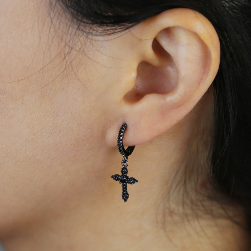 10g Weight Copper Ear Needle Material Drop Earrings Classification 1 Pair Quantity Daily, Street Occasion Copper Material Cross Pattern All Seasons Season Women's Gender Hip-Hop, Punk Style 1 Pair Hip-Hop Punk Cross Copper Drop Earrings 7