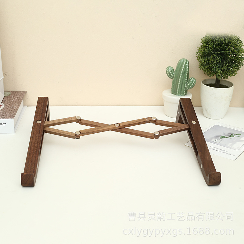 Venta al por mayor de madera maciza estante de refrigeración perezoso artefacto Nogal Negro soporte de computadora portátil altura creciente rack soporte de computadora retráctil