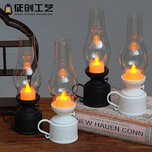 Retro large kerosene lamp electronic candle lamp decorative lantern wedding ornaments kerosene lamp atmosphere simulation candle lamp